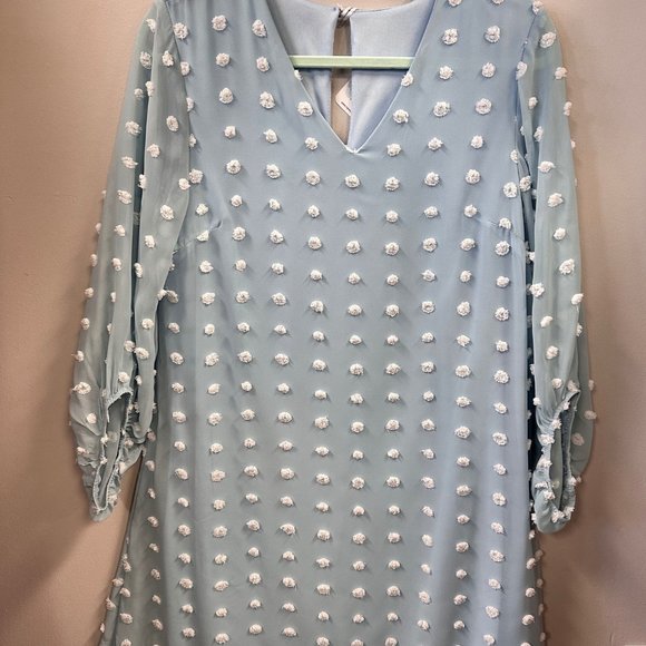 Swiss Dot 3/4 Bubble sleeve, V neck fully lined dress - Picture 1 of 4